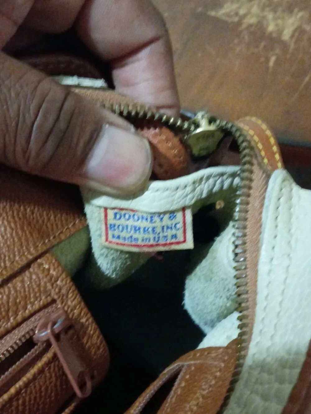 Dooney & Bourke Ivory Brown Leather Satchel Original Vintage Bag